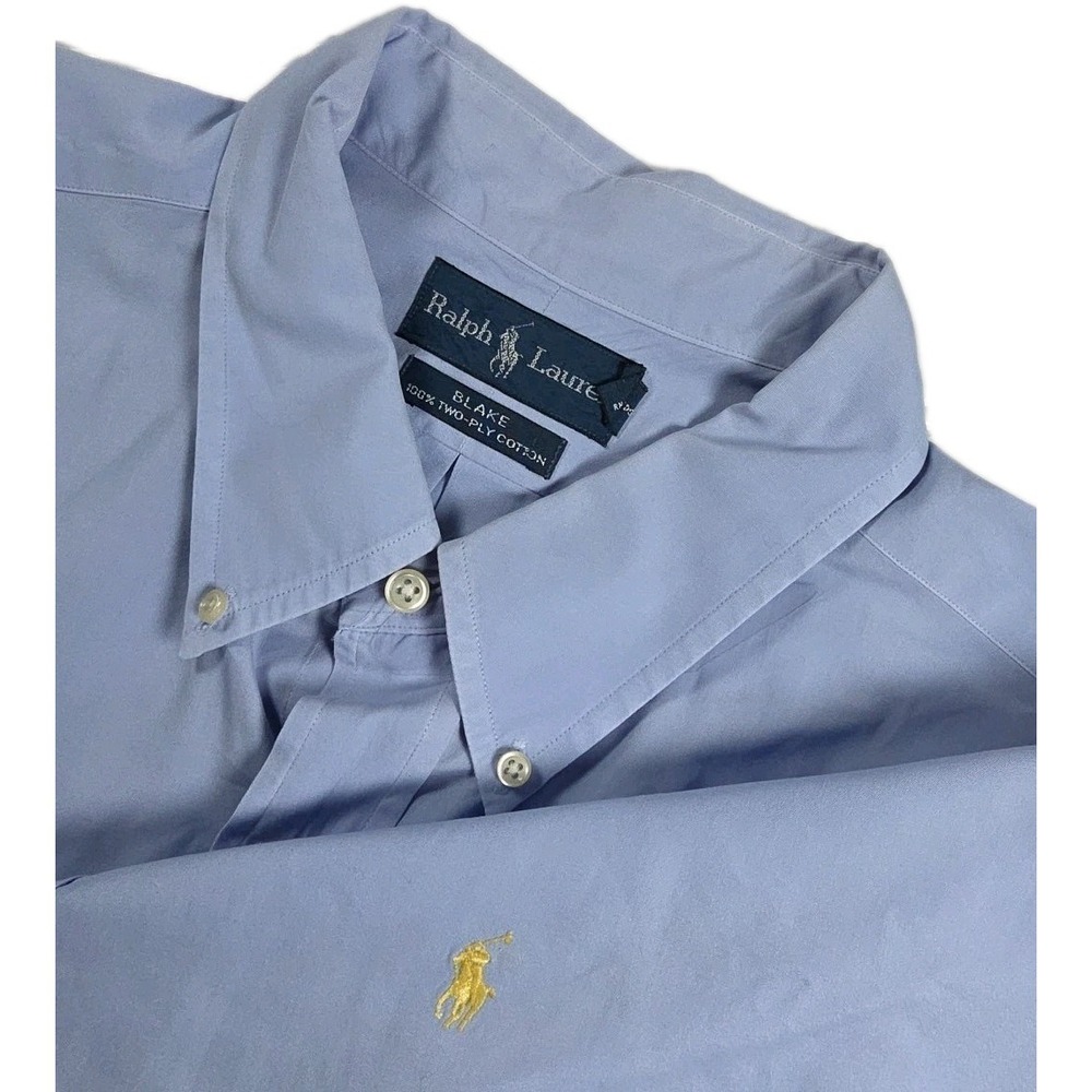 Ralph Lauren Blake Men's Blue Cotton LS Button-Down Shirt 2XL YELLOW PONY